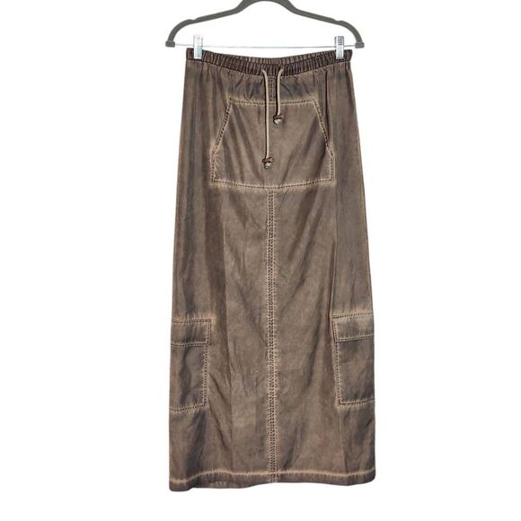 Fashion Nova Brown Washed Nylon Maxi Skirt NWT Size Small Brown Maxi Cargo Skirt - Picture 1 of 12